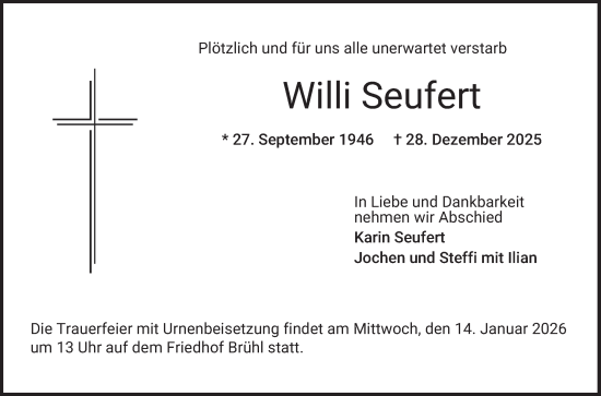 Traueranzeige von Willi Seufert von Schwetzinger Zeitung