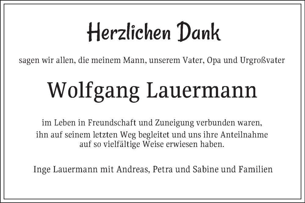  Traueranzeige für Wolfgang Lauermann vom 31.01.2026 aus Mannheimer Morgen
