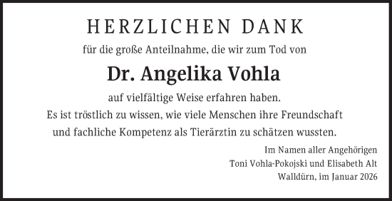 Traueranzeige von Angelika Vohla von Fränkische Nachrichten