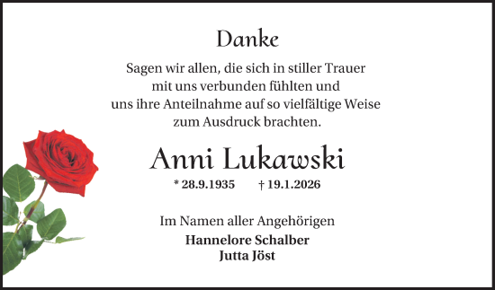 Traueranzeige von Anni Lukawski von Mannheimer Morgen