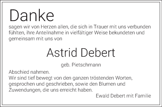 Traueranzeige von Astrid Debert von Mannheimer Morgen