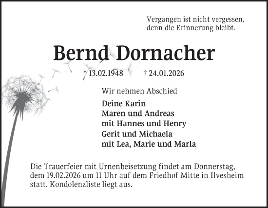 Traueranzeige von Bernd Dornacher von Mannheimer Morgen