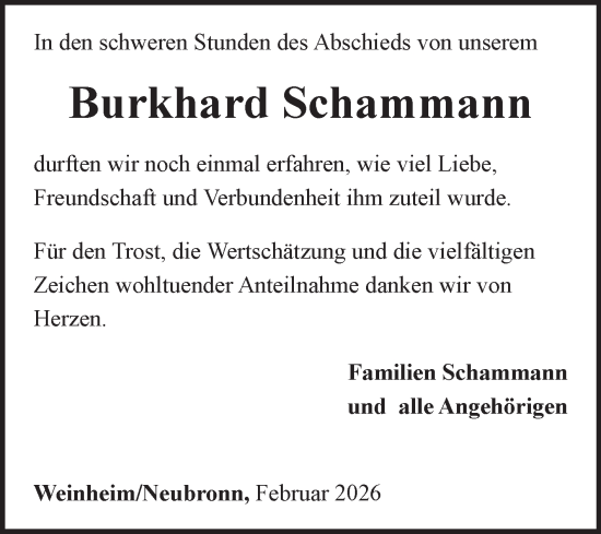 Traueranzeige von Burkhard Schammann von Fränkische Nachrichten