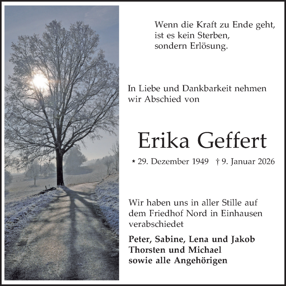  Traueranzeige für Erika Geffert vom 07.02.2026 aus Bergsträßer Anzeiger