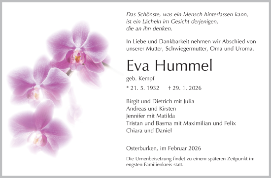 Traueranzeige von Eva Hummel von Fränkische Nachrichten