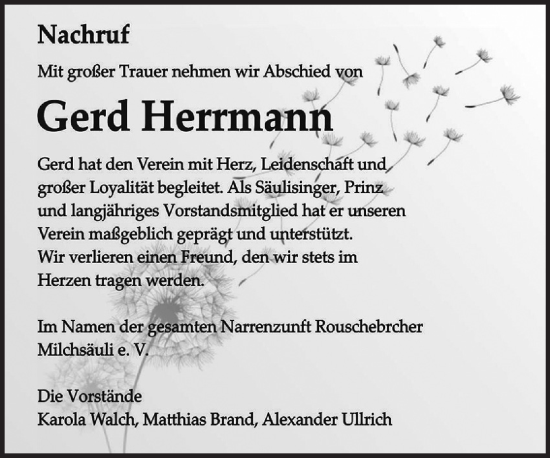 Traueranzeige von Gerd Herrmann von Fränkische Nachrichten