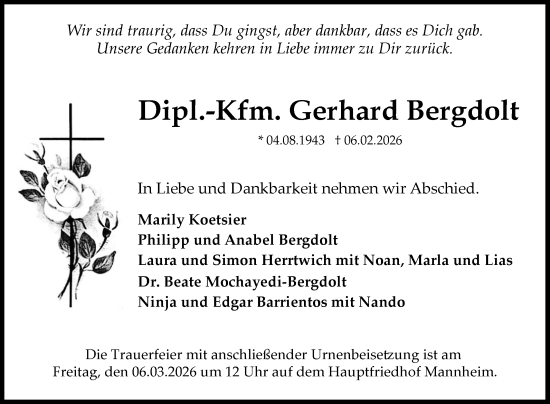 Traueranzeige von Gerhard Bergdolt von Mannheimer Morgen