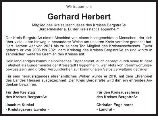 Traueranzeige von Gerhard Herbert von Mannheimer Morgen