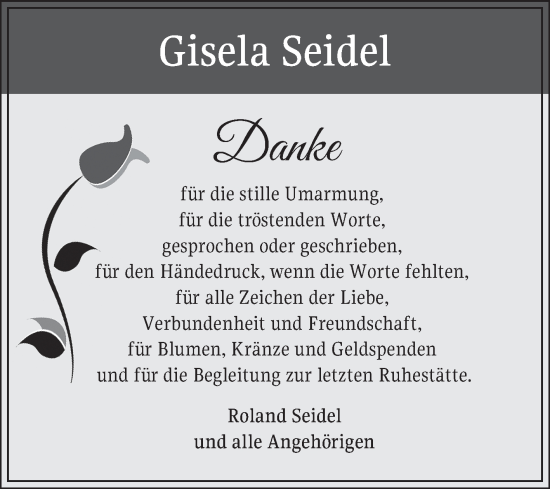 Traueranzeige von Gisela Seidel von Schwetzinger Zeitung
