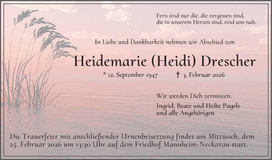 Traueranzeige von Heidemarie Drescher von Mannheimer Morgen