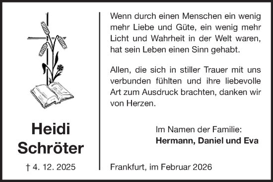 Traueranzeige von Heidi Schröter von Fränkische Nachrichten