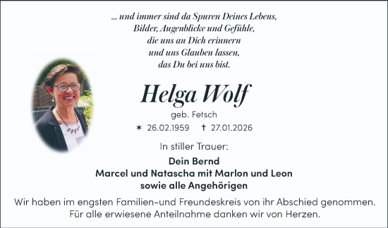 Traueranzeige von Helga Wolf von Mannheimer Morgen
