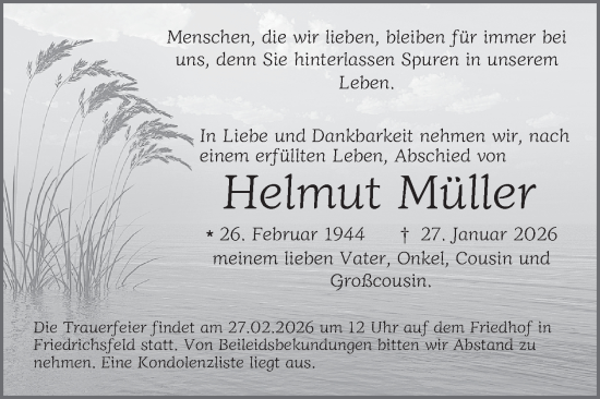 Traueranzeige von Helmut Müller von Mannheimer Morgen
