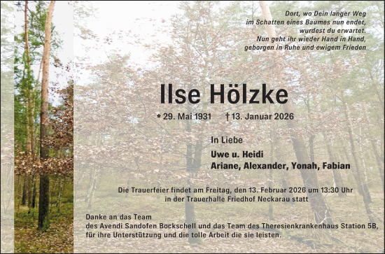 Traueranzeige von Ilse Hölzke von Mannheimer Morgen