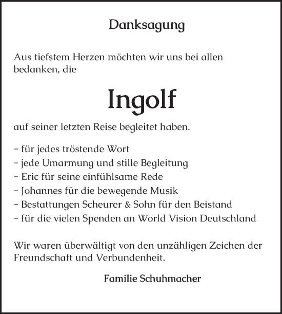 Traueranzeige von Ingolf Schuhmacher von Schwetzinger Zeitung
