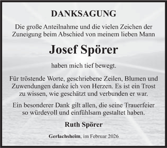 Traueranzeige von Josef Spörer von Fränkische Nachrichten
