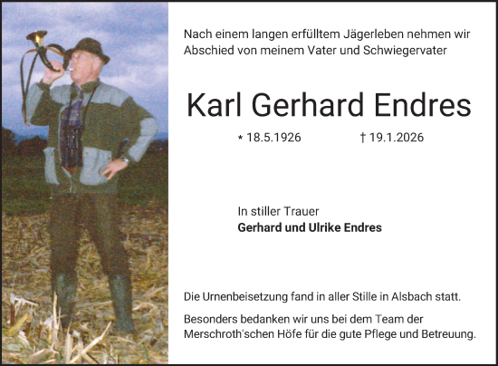 Traueranzeige von Karl Gerhard Endres von Bergsträßer Anzeiger
