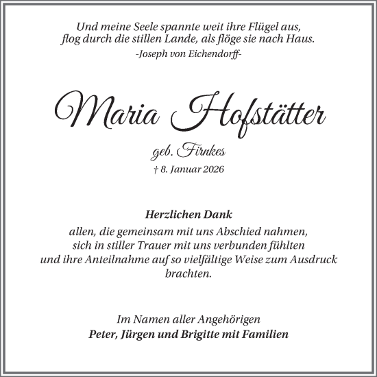 Traueranzeige von Maria Hofstätter von Schwetzinger Zeitung