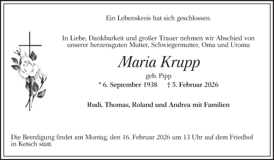 Traueranzeige von Maria Krupp von Schwetzinger Zeitung