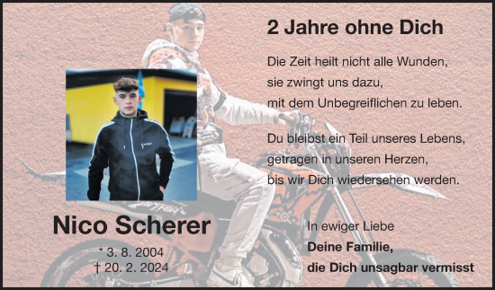 Traueranzeige von Nico Scherer von Fränkische Nachrichten