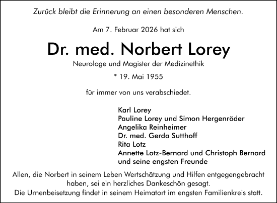 Traueranzeige von Norbert Lorey von Fränkische Nachrichten