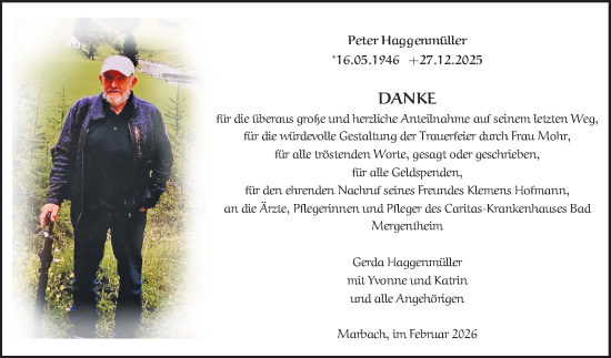 Traueranzeige von Peter Haggenmüller von Fränkische Nachrichten