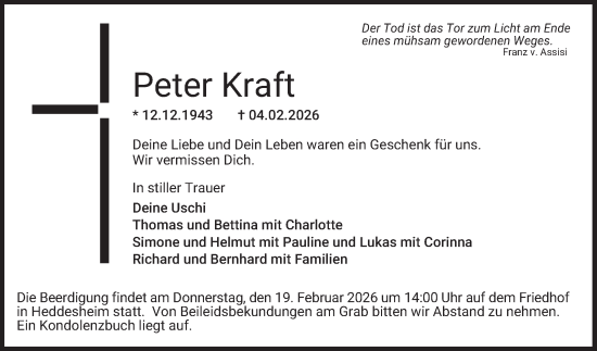 Traueranzeige von Peter Kraft von Mannheimer Morgen