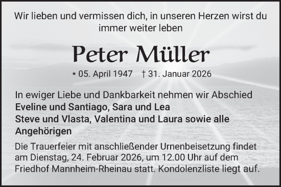 Traueranzeige von Peter Müller von Mannheimer Morgen