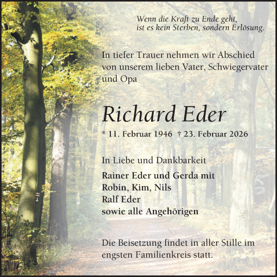 Traueranzeige von Richard Eder von Mannheimer Morgen