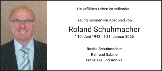 Traueranzeige von Roland Schuhmacher von Schwetzinger Zeitung