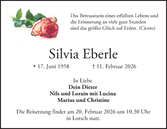 Traueranzeige von Silvia Eberle von Bergsträßer Anzeiger