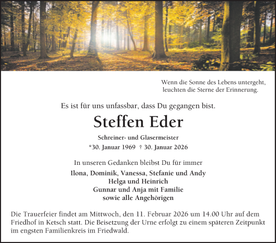 Traueranzeige von Steffen Eder von Schwetzinger Zeitung