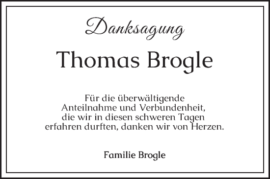 Traueranzeige von Thomas Brogle von Mannheimer Morgen