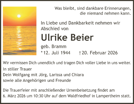 Traueranzeige von Ulrike Beier von Mannheimer Morgen