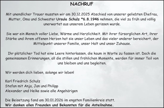 Traueranzeige von Ursula Schulz von Mannheimer Morgen