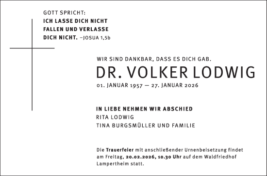 Traueranzeige von Volker Lodwig von Mannheimer Morgen